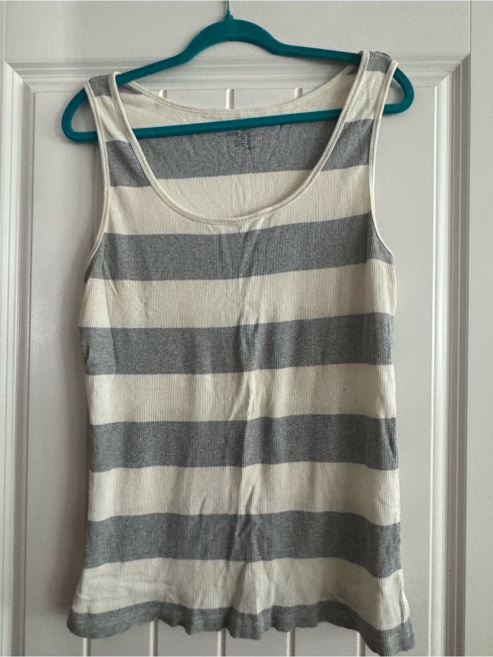 Old Navy Gray and Cream Striped Scoop Neck Tank